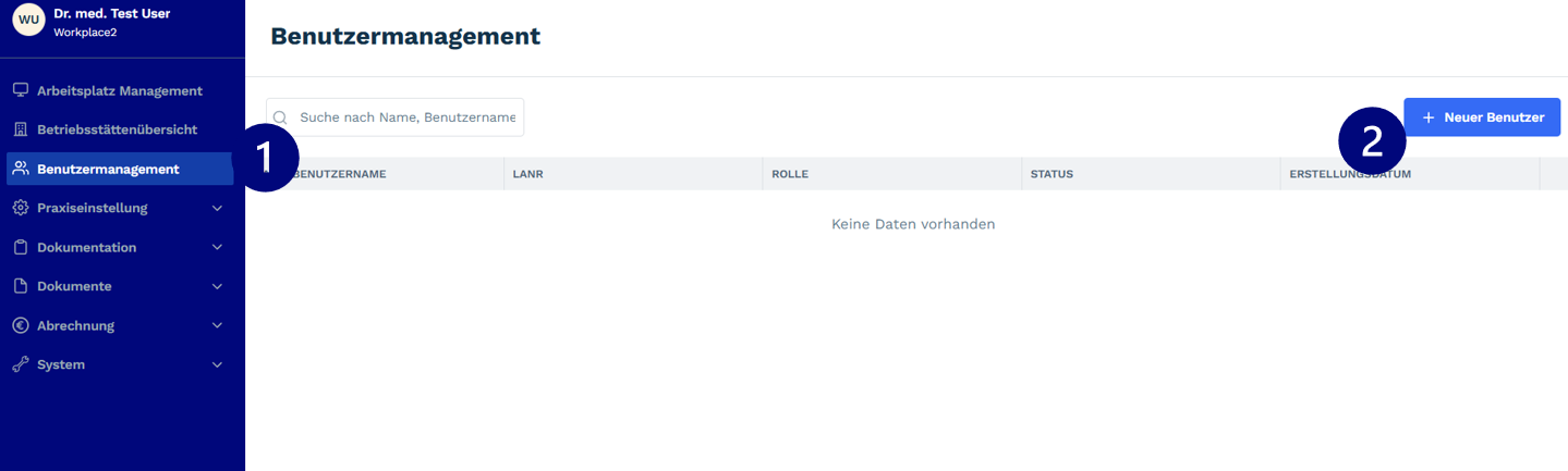 Benutzermanagement – Neuer Benutzer