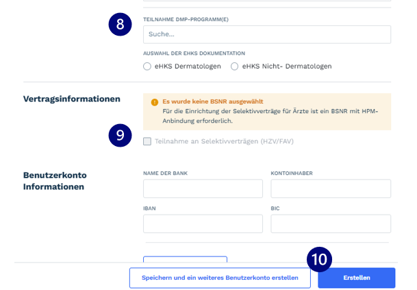 Arzt oder Ärztin hinzufügen – Programme und Vertragsinformationen